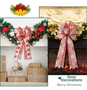 Christmas tree bow set with snowflake and maple leaf patterns for festive door decoration