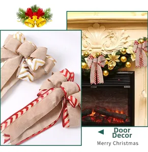 Detailed view of dual-layer Christmas linen bows for festive holiday tree and door decoration