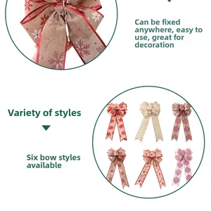 Detail of six Christmas bow styles featuring festive patterns with silver twist ties
