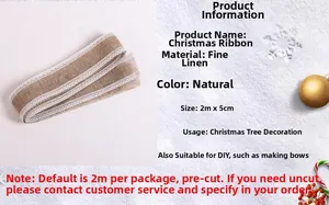 Christmas burlap ribbon with white lace trim for DIY gifts measuring 2m by 5cm