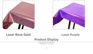 Close-up of laser rose gold and purple PET waterproof tablecloths with metallic effect