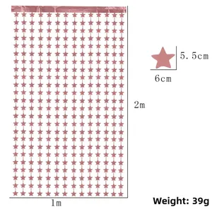 Detail view of rose gold star fringe curtain measuring 1x2m with 5.5x6cm stars