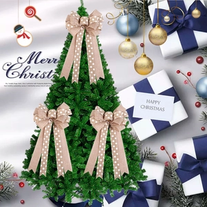 Burlap Christmas tree bows with white polka dots for festive holiday party decoration