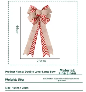 Macro view of double-layered linen Christmas bow with dimensions 46cm by 28cm