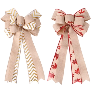 Double-layered burlap Christmas tree bows with snowflake patterns for home holiday decor