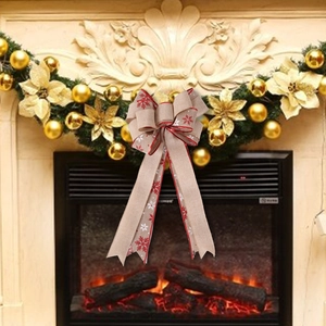 Christmas burlap bow with red snowflake patterns for festive tree and fireplace decoration
