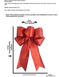 Detailed size specifications for a 25cm red glitter Christmas bow decoration