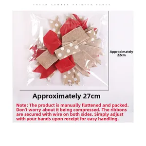 Detail of 22cm x 27cm burlap Christmas bow with red polka dots and shapeable wire edge