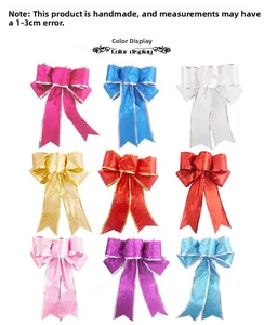 Detailed grid of nine large sparkling Christmas bows in various festive colors