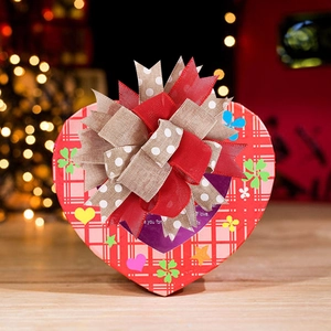 Handmade Christmas Burlap Bow Red Polka Dot Ribbon Decorative Bow For Christmas Tree Party Home Ornament Rustic Style