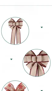 Detail of Christmas burlap bow with plaid edges and wire tie for tree decoration