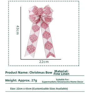 Detaillierte Größenangaben für 22cm x 43cm Leinen Weihnachts-Schleife mit roten Mustern