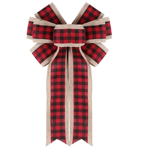 Large Christmas buffalo plaid burlap bow for holiday tree and rustic wreaths decoration