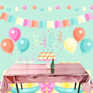 Metallic rose gold disposable PET tablecloth for birthday party and wedding decoration