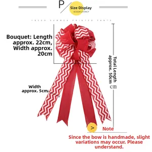 Detail view showing dimensions of large red and white chevron bow party decoration
