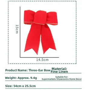 Detailed specifications of the red linen bow with gold trim for Christmas decoration