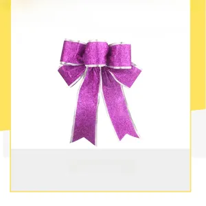 Sparkling purple glitter DIY Christmas tree bow with silver wire edges and full shape