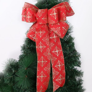 Large Christmas Tree Topper Bow Linen Look Fabric Decorative Bow With Glitter Edge For Xmas Tree Gift Box Packaging Party Decoration