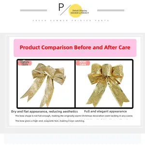 Detailed comparison of sparkling gold Christmas bow decoration before and after shaping