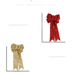 Size comparison for red and gold glitter ribbon bows with dimensions in centimeters