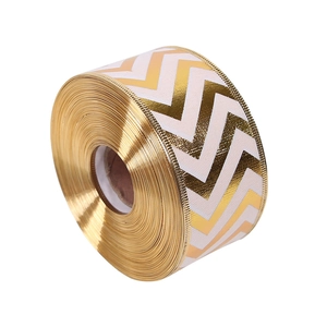 Christmas wired ribbon roll with gold wave pattern for DIY holiday gift wrapping bows