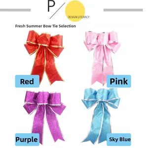 Glitter Christmas bows in red pink purple and blue with gold edge for tree decor