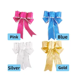 Glitter Christmas bows in rose red, blue, silver and gold with metallic edges for decor
