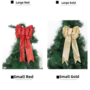 Glittery red and gold Christmas bows in large and small sizes for tree decoration