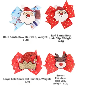 Détail de quatre barrettes de Noël avec Père Noël et renne, incluant les poids
