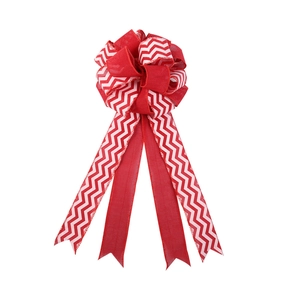 Large red and white chevron bow ornament for Christmas trees and festive party decorations