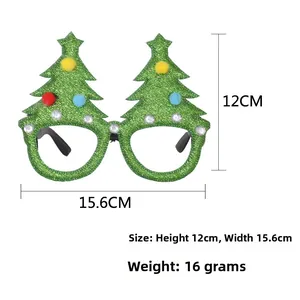 Detail view of 15.6cm wide Christmas tree glasses with glitter, beads, and rhinestones