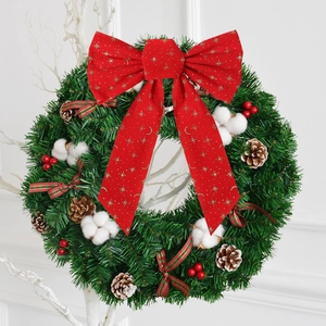 Red Christmas Velvet Bow With Gold Glitter Star Moon Print Handmade Hanging Ornament For Xmas Tree Wedding Home Party Decoration