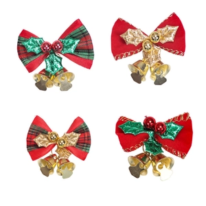 Christmas Mini Bows With Bells Red Gingham Plaid Bowknot Hanging Ornaments For Christmas Tree Wreath Garland Decoration Festive Party Supplies