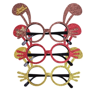 Three-piece Christmas glitter glasses set with reindeer antlers and rabbit ears for party fun