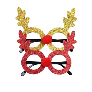 Christmas reindeer antler glasses set with gold and red glitter for party photo props