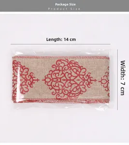 Detail view of 2m Christmas ribbon with red vintage pattern and packaging dimensions