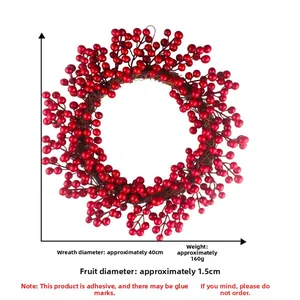 Detail of red berry wreath measuring 40cm diameter with 1.5cm berries for Christmas decor