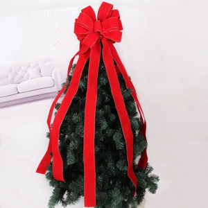 Grand Nœud de Cime de Sapin de Noël Carreaux Buffalo Nœuds avec Longues Bannières pour Décoration de Sapin de Noël Maison