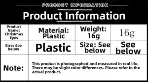 Detailed product information chart showing Christmas party glasses weight and plastic material