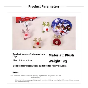Détails de pinces à cheveux bois de renne en peluche 7,5x5cm avec paillettes de Noël