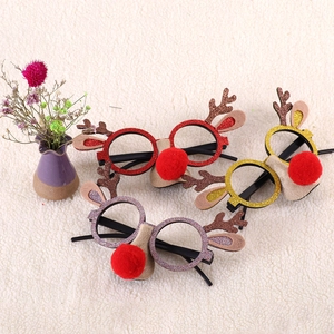 Christmas Reindeer Antler Glasses Frame With Red Plush Nose Glitter Festive Party Decoration Props For Kids Adults Holiday Outfit