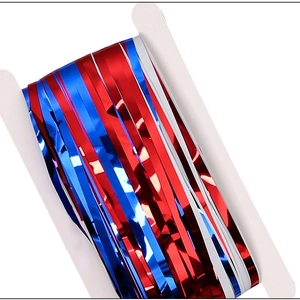 Metallic red and blue foil fringe curtains for US Independence Day party backdrop decoration