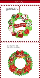 Detail view of 36cm Christmas wreaths featuring Santa Claus and pine cone ornaments