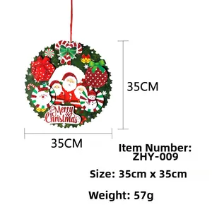 Detailed view of a 35x35cm Christmas wreath with Santa, snowman and golden bells