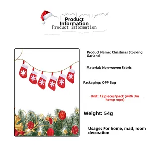 Christmas stocking banner with red snowflake design including 12 pieces and 3m jute rope