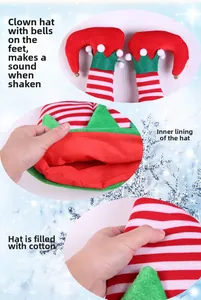 Detail of red white striped elf hat showing soft cotton filling and jingling bell