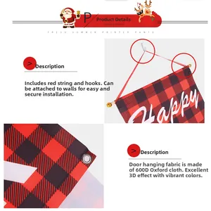 Detail of 600D oxford cloth Christmas door banner with red and black buffalo plaid