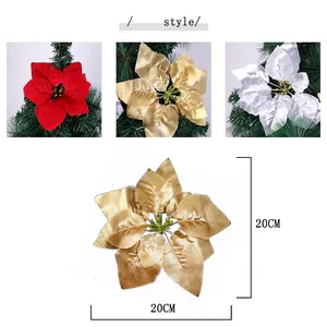Christmas party artificial poinsettia flower decoration in red, gold and silver