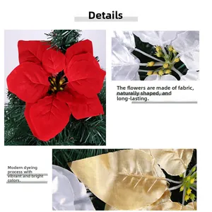 Macro shot of colorful poinsettia flowers showing high-quality fabric texture and craftsmanship