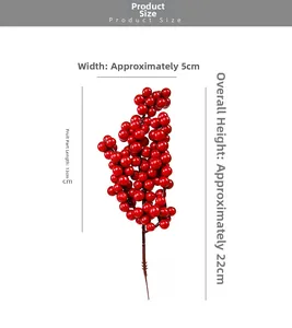 Detailed size chart of a 22cm red artificial Christmas berry branch for DIY decor
